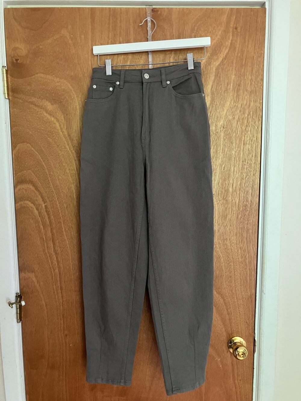 H&M High-Waisted Straight Leg Jeans in Charcoal Gray